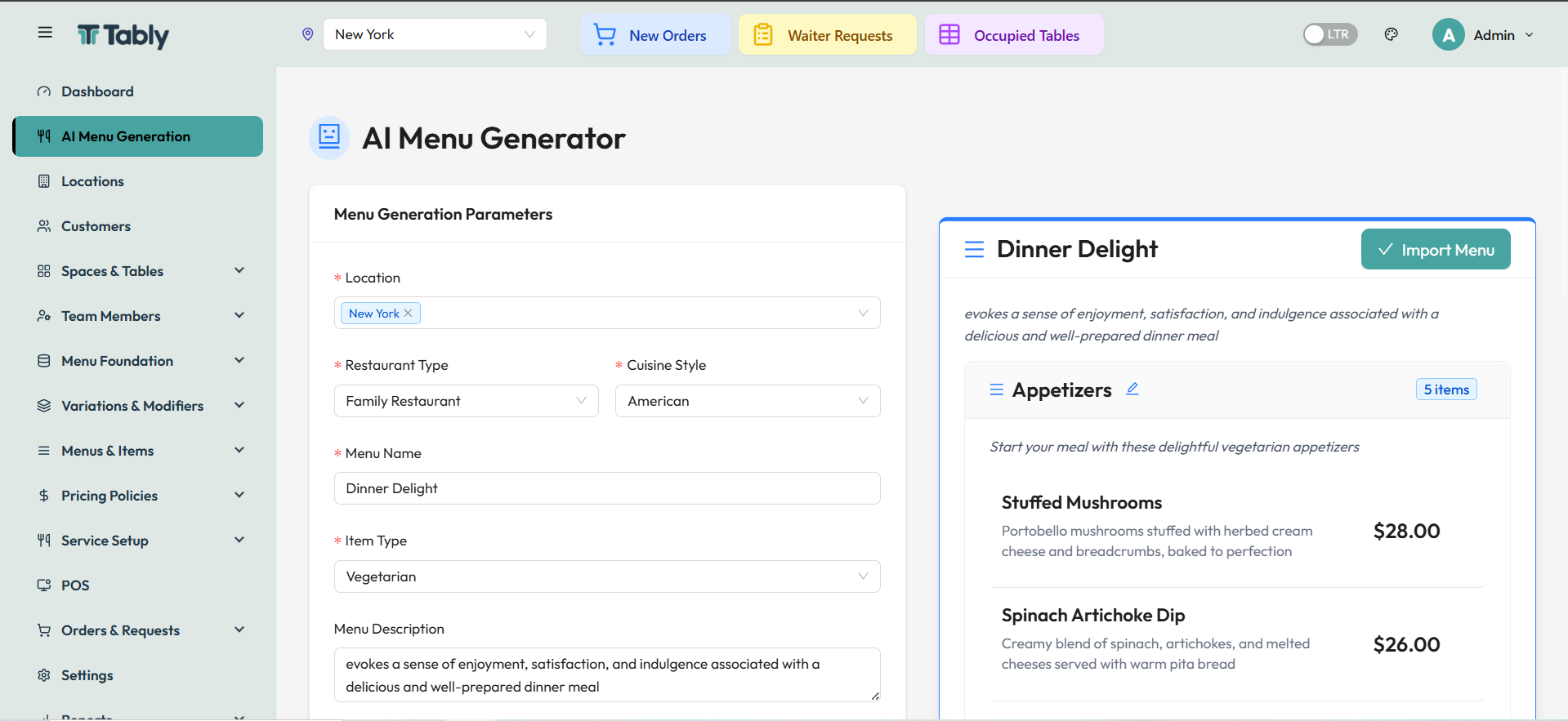 AI-based Menu