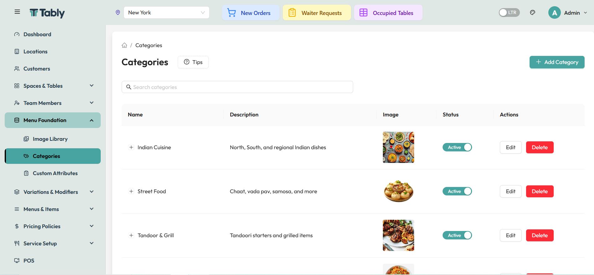 Menu Categories